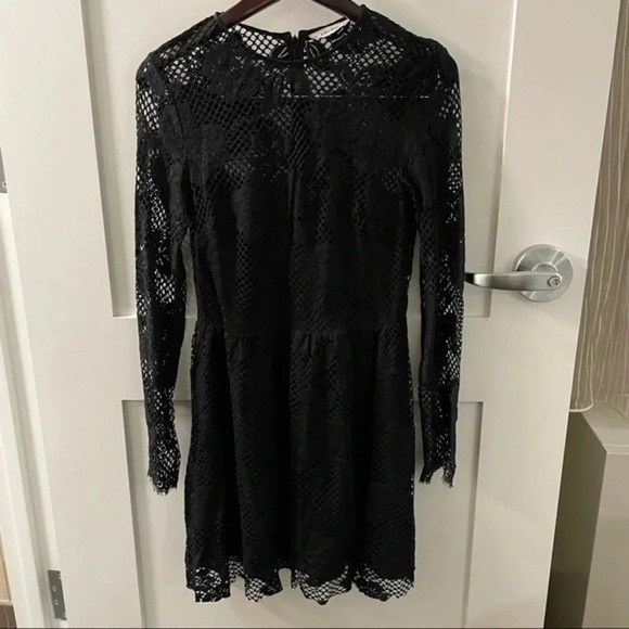 & Other Stories Long Sleeve Lace Detail Black Fit Flare Dress US 8 Black - Picture 2 of 11